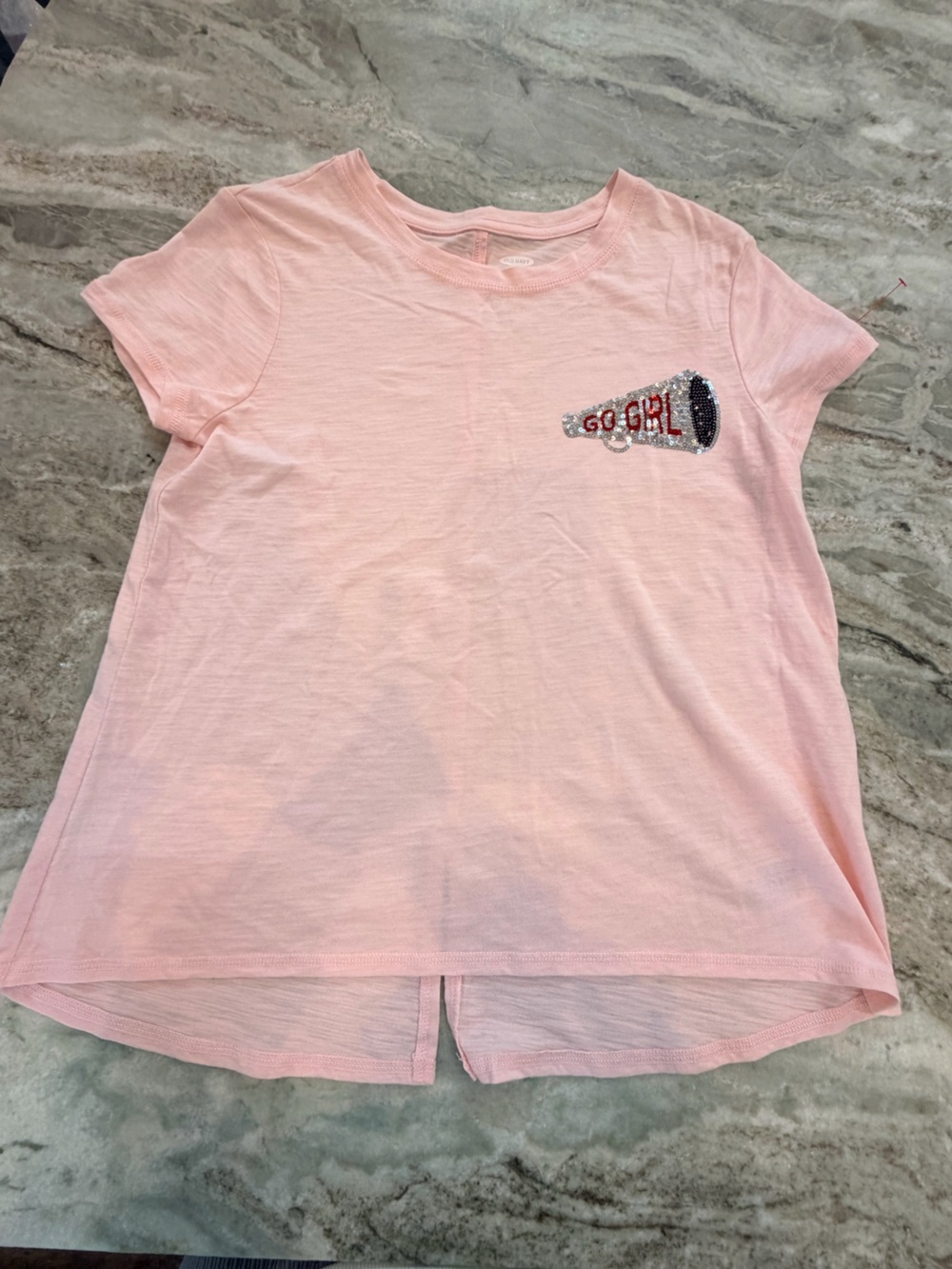 Old Navy Girls XL 14 Pink Graphic Tee Go Girl Sequin Shirt Short Sleeve